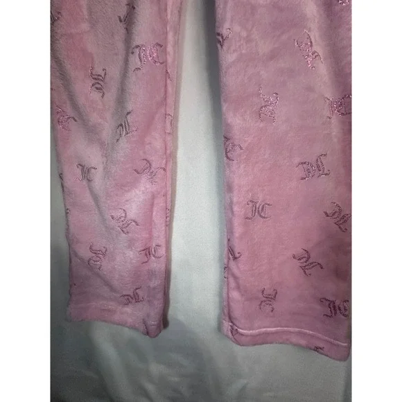 Juicy Couture Pink Velour All Over JC Logo Pajama Pants Sleepwear Size‎ S - Picture 3 of 6